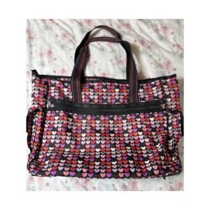 Roxy Heart Print Travel Tote Shoulder Bag Large Black Pink Red Gym Weekender